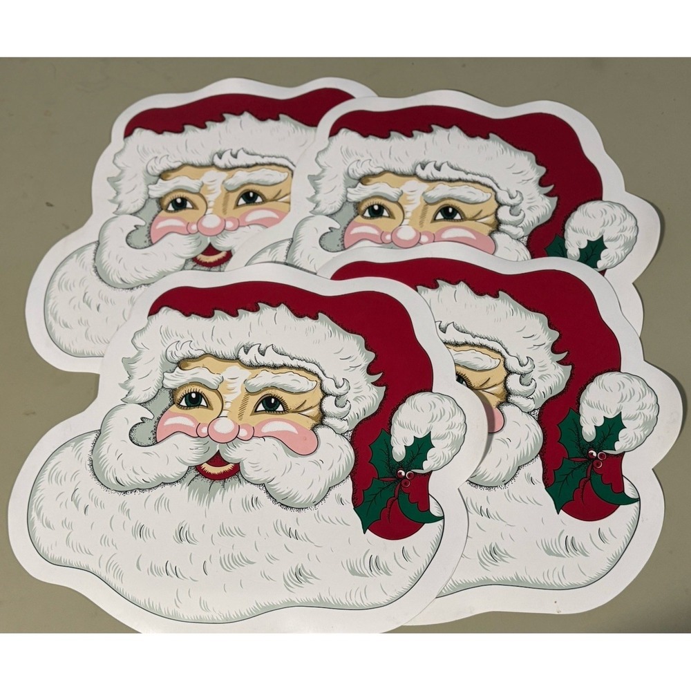 4 MCM Vtg Christmas Santa Claus Vinyl Placemats Tableware Royal Pacific 14"x17"
